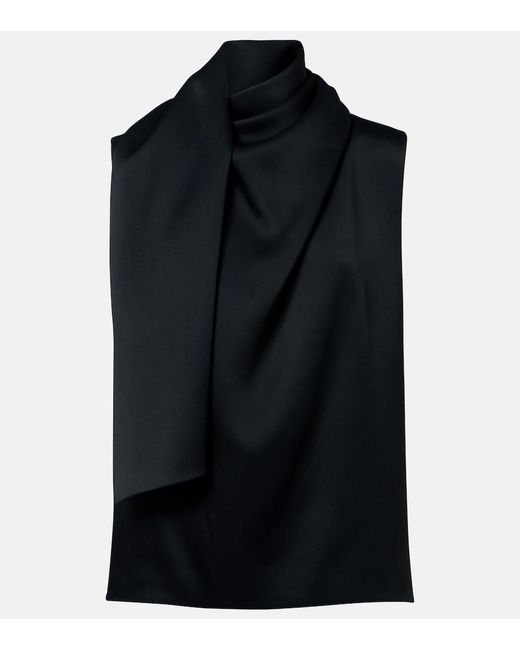 Khaite Black Loe Scarf-Detail Crepe Satin Top