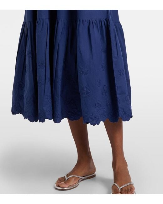 Juliet Dunn Blue Embroidered Cotton Midi Dress
