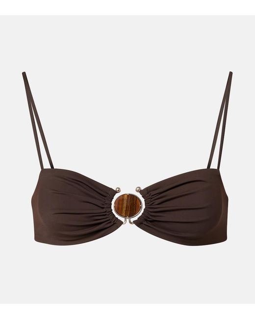Christopher Esber Brown Embellished Ring-Detail Bikini Top
