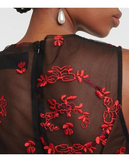 Simone Rocha Black Floral Embroidered Tulle Midi Dress