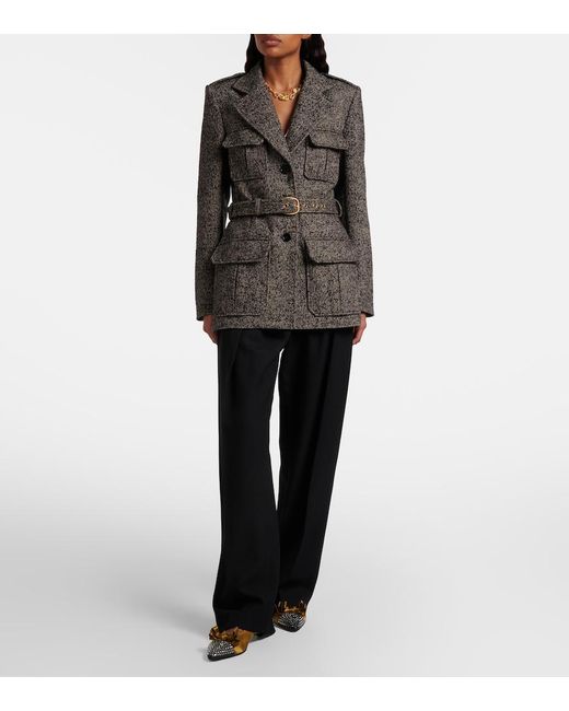 Chloé Black Belted Herringbone Wool-Blend Coat