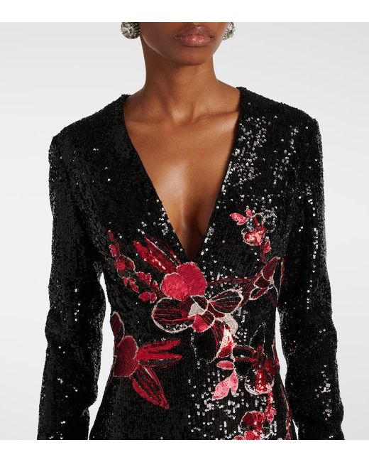 Elie Saab Black Embroidered Sequined Gown
