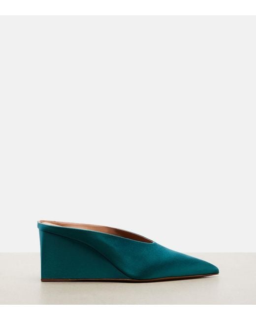 Alaïa Blue Cube Satin Wedge Mules