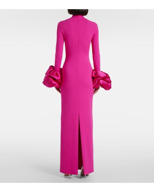 Solace London Pink Viviana Satin-Trimmed Crepe Gown