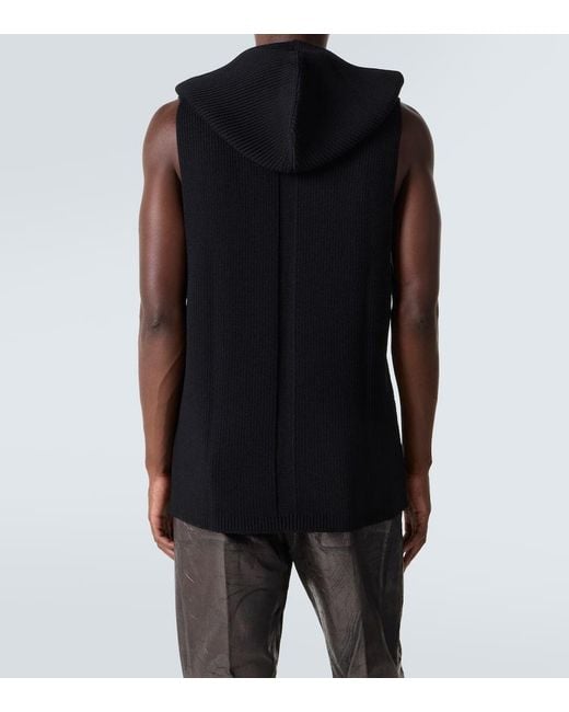 Rick Owens Black Ribbed-Knit Virgin Wool Sweater Vest for men