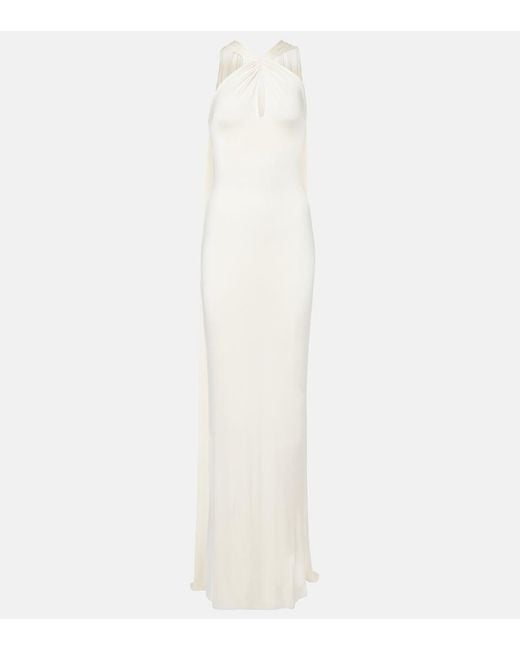 The New Arrivals Ilkyaz Ozel White Maia Draped Cutout Gown