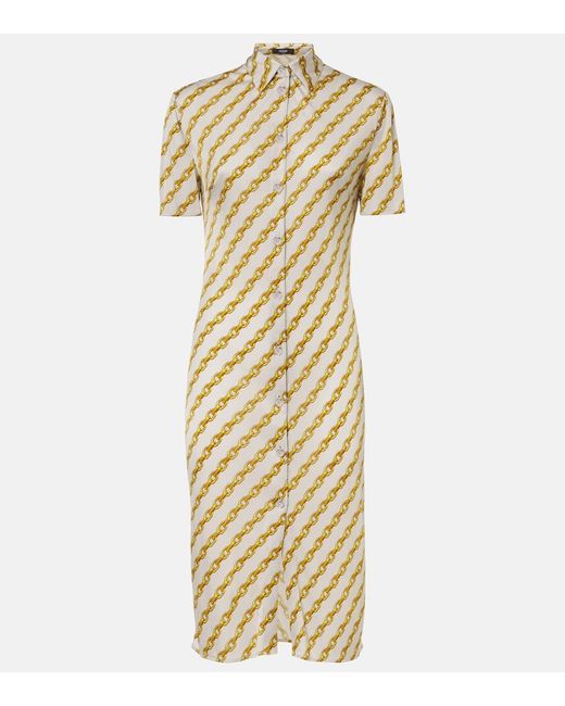 Versace Chain Stripe Satin Shirt Dress in Metallic | Lyst Versace Chain Stripe Satin Shirt Dress in Metallic | Lyst