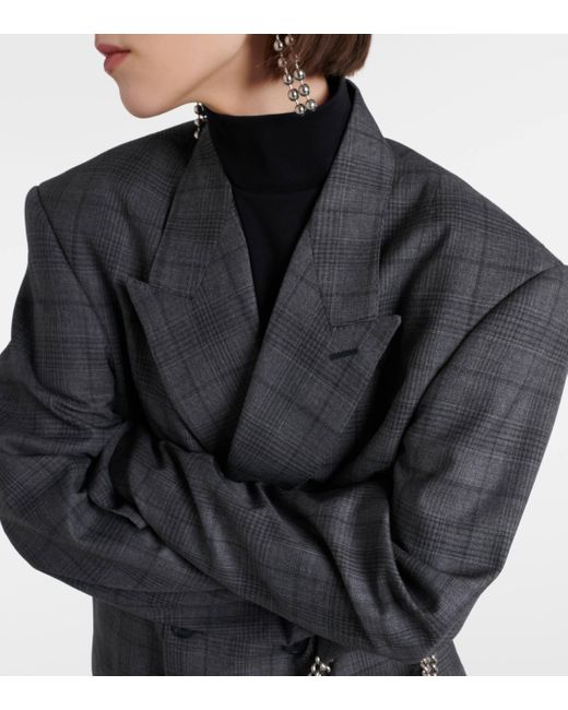 Balenciaga Black Checked Double-breasted Wool Blazer