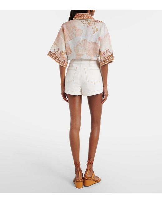 Zimmermann White Roselight Denim Shorts
