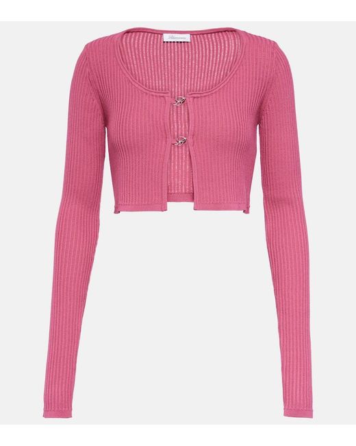 Cardigan cropped in maglia a coste di Blumarine in Pink