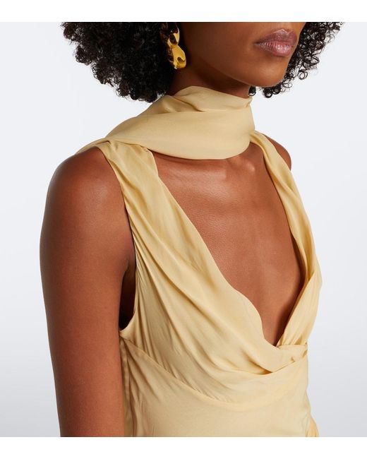 De La Vali Natural Rosa Lace-Paneled Georgette Maxi Dress