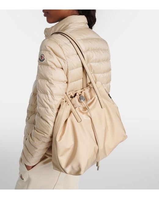 Moncler Natural New Trick Leather-Trimmed Tote Bag