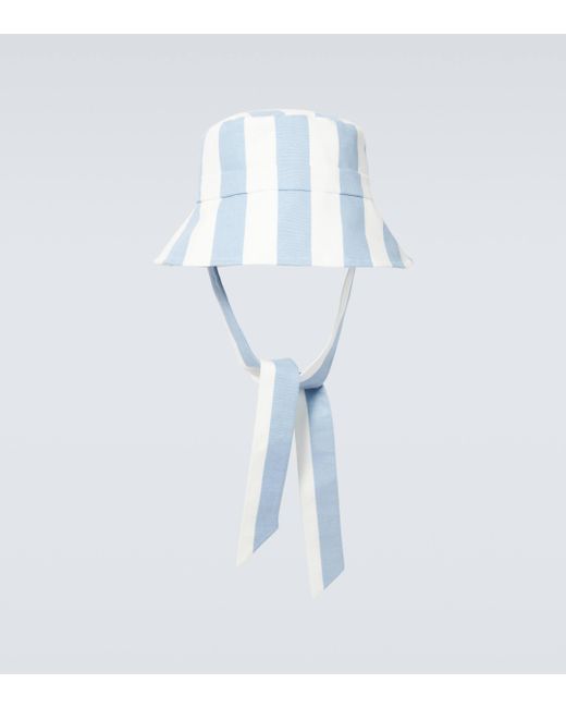 King & Tuckfield Blue Striped Cotton Canvas Bucket Hat for men