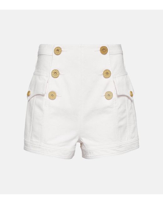 Balmain Highrise Denim Shorts in White Lyst