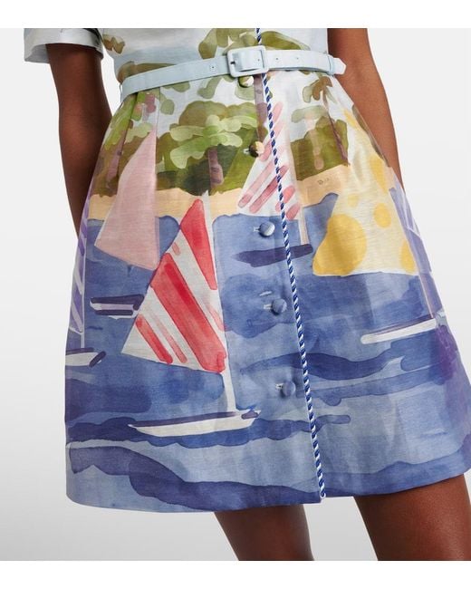 LEO LIN Blue Brigitte Linen-Blend Canvas Minidress