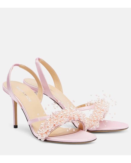 Mach & Mach Pink Floating Pearl 85 Satin Sandals