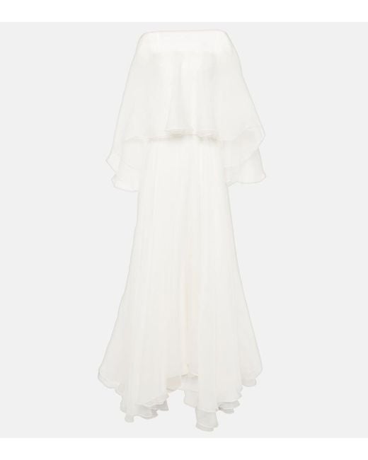 Maticevski White Bridal Dhalia Caped Silk Gown
