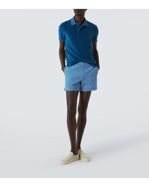 Tom Ford Blue Cotton-Blend Velvet Polo Shirt for men