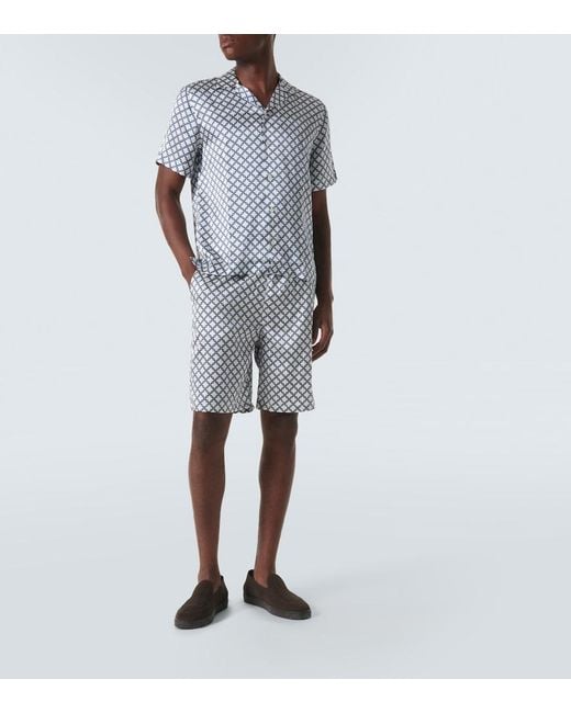 Frescobol Carioca Blue Palma Printed Silk-Blend Shorts for men