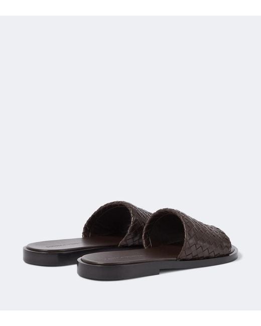 Bottega Veneta Brown Elio Intrecciato Leather Slides for men