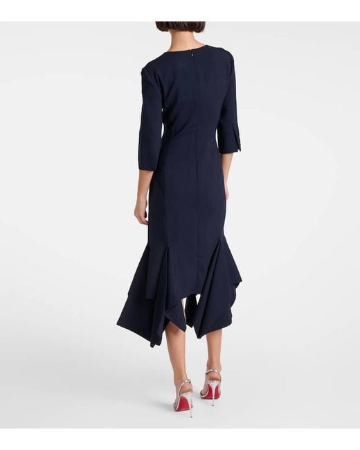 Oscar de la Renta Blue Pleated Wool-Blend Midi Dress
