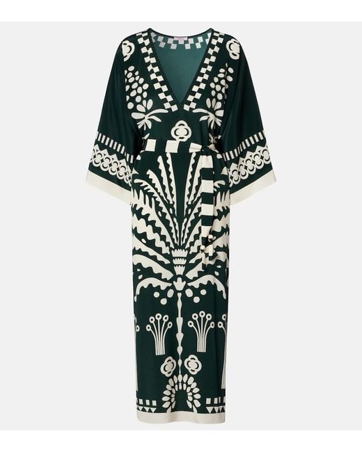Eres Green Belted Printed Silk Kaftan