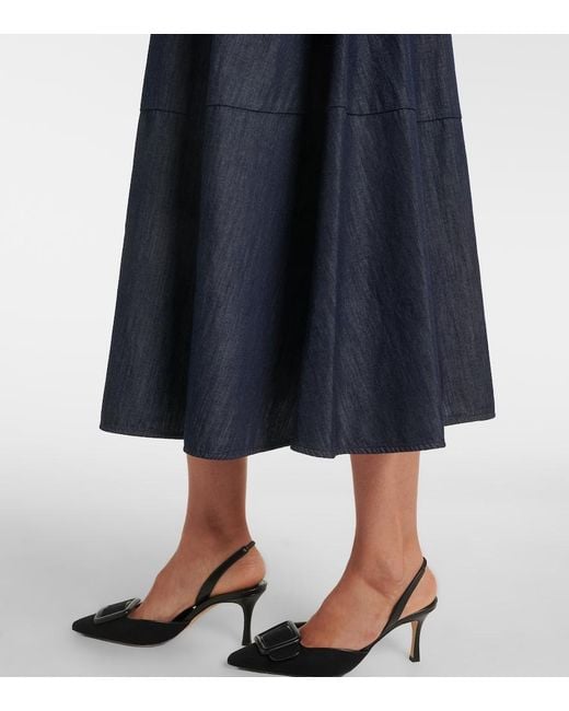 Max Mara Blue Belted Denim Midi Skirt
