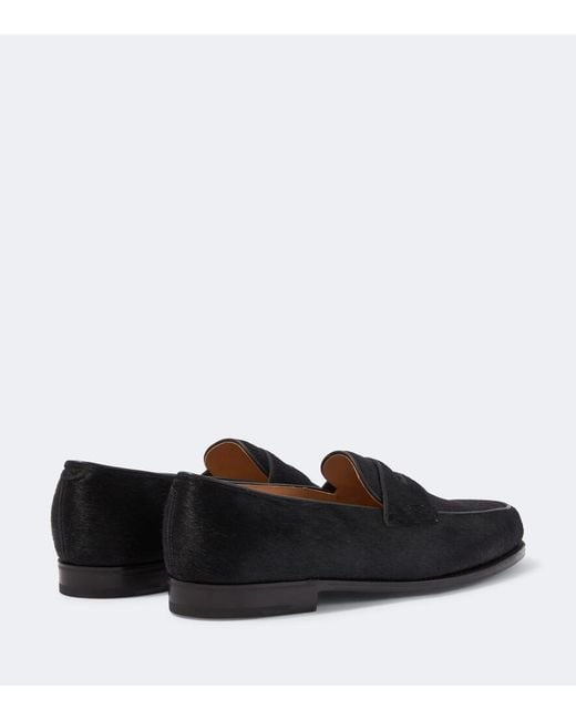 John Lobb Black Lopez Calf Hair Penny Loafers for men