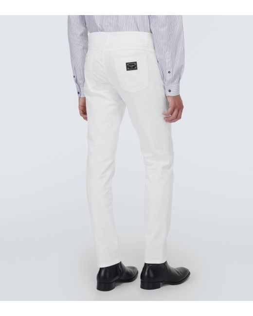 Dolce & Gabbana White Embellished Straight Jeans for men
