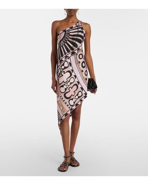 Emilio Pucci White Abito One-Shoulder Silk Twill Minidress