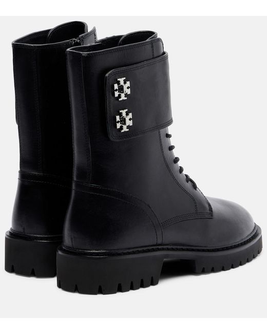 Tory Burch Black Turnlock Leather Combat Boots