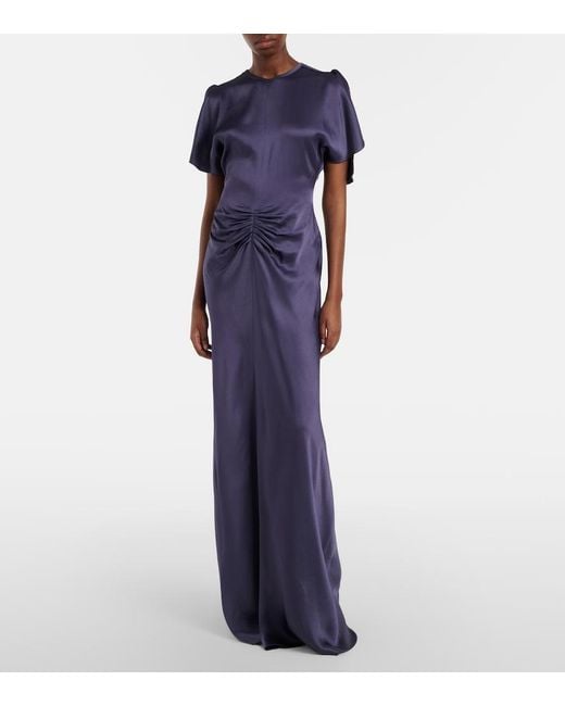 Victoria Beckham Blue Isabella Gathered Satin Gown
