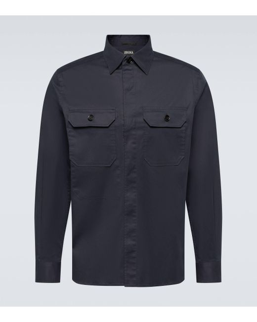 Zegna Blue Cotton-Blend Overshirt for men