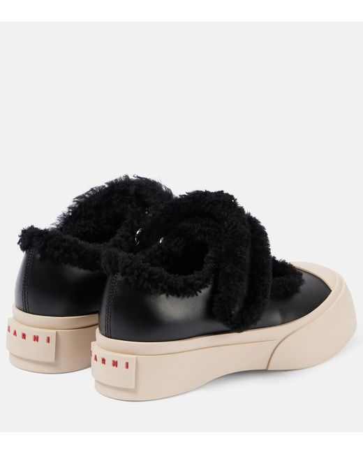 Marni Black Calf Leather And Shearling Pablo Mary Jane Sneakers