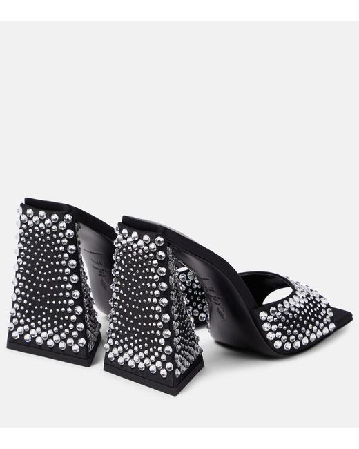 The Attico Black Devon Embellished Satin Mules