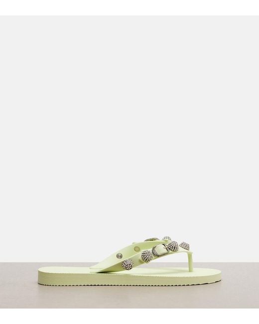 Balenciaga Green Cagole Embellished Thong Sandals