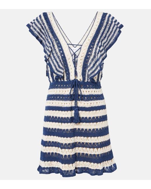 Anna Kosturova Blue Farrah Crochet Cotton Minidress