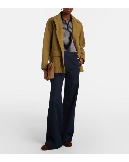 Nili Lotan Blue Reed Cotton And Linen Flared Pants