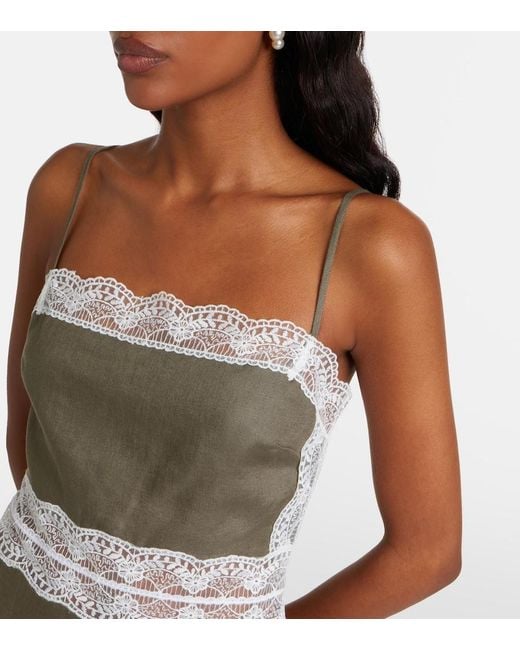 Staud Green Amalina Lace-Trimmed Linen Minidress