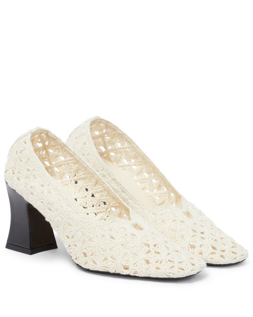 white crochet pumps