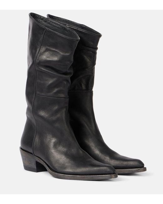 Khaite Black Clive Leather Mid-Calf Boots