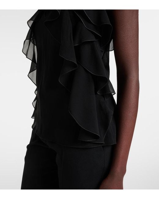 McQueen Black Ruffled Silk Top