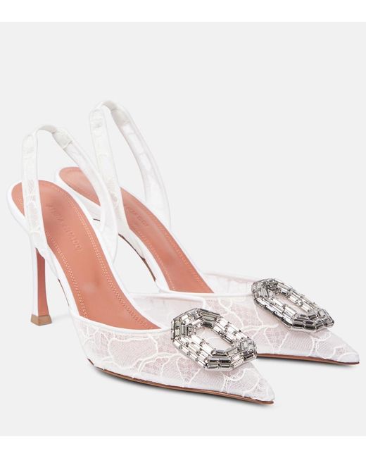 AMINA MUADDI White Camelia 90 Embellished Lace Slingback Sandals