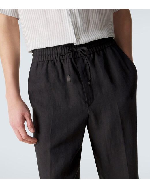 Brioni Black Linen Straight Pants for men