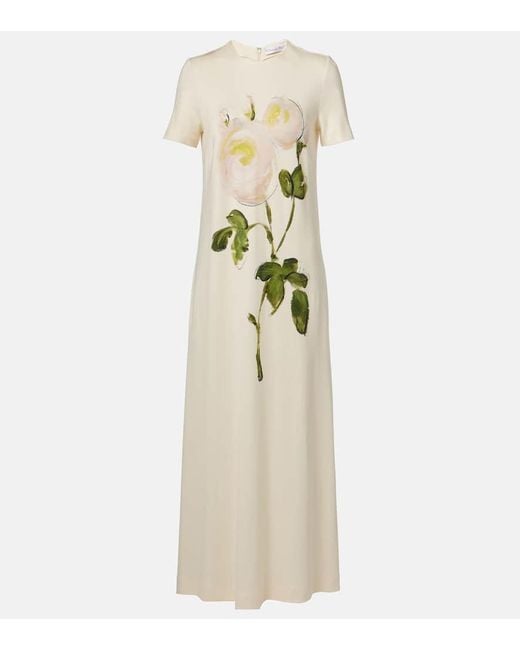 Abito Lungo Painted Roses di Oscar de la Renta in Natural