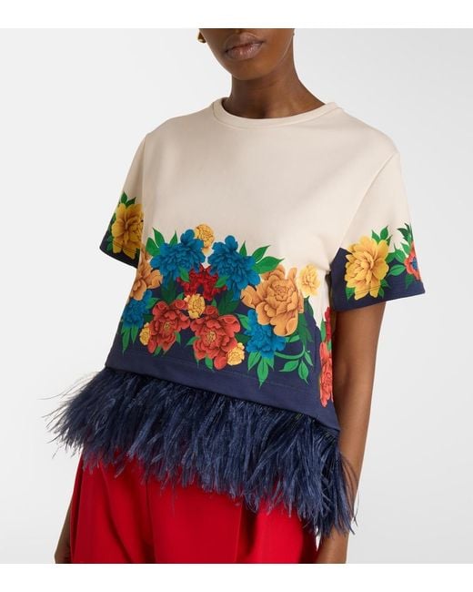 LaDoubleJ Blue La Scala Floral Cotton Jersey T-Shirt