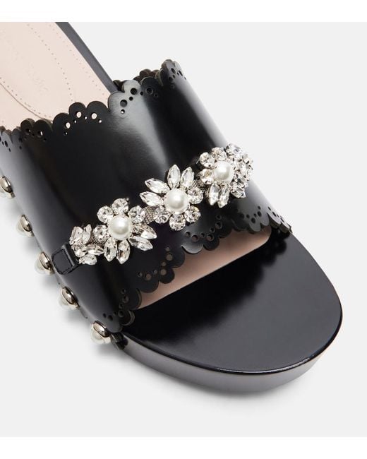 Simone Rocha Black Embellished Leather Clogs