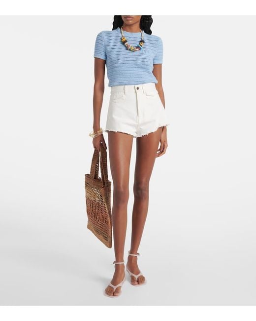 Chloé Blue Embroidered Crochet Cotton T-Shirt