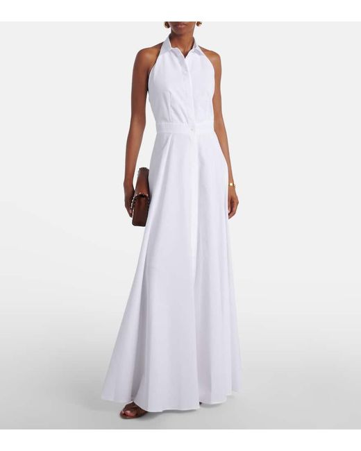 Vestido Largo De Popelin De Algodon Ralph Lauren de color White