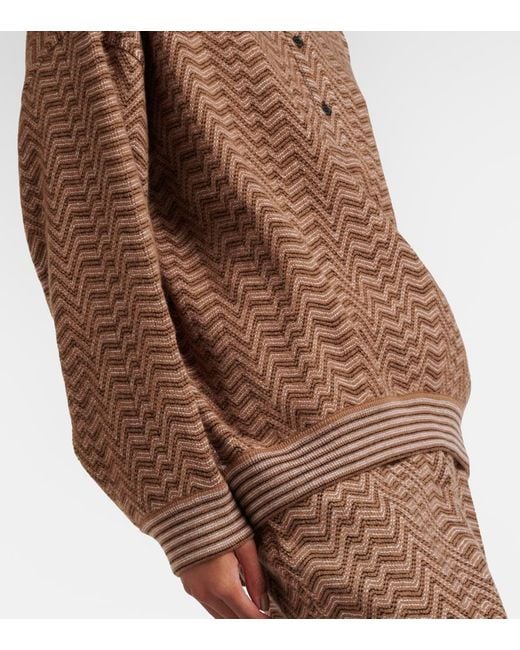 Missoni Brown Zigzag Wool And Cotton Polo Sweater